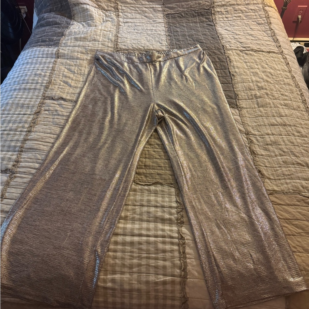 Shimmering Metallic Wide-Leg Pants